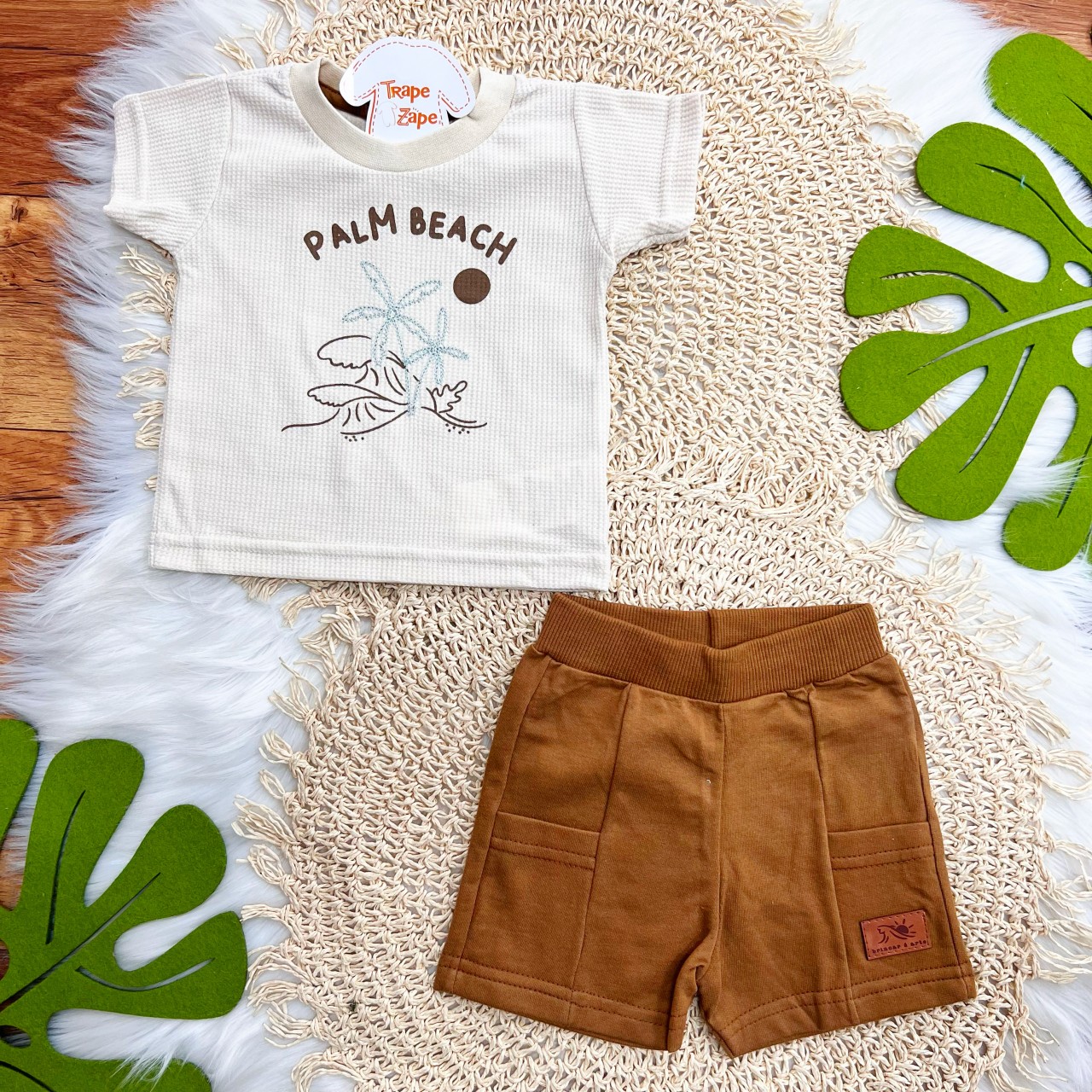  Conj. Camiseta Palm Beach e Bermuda - Areia e Marrom